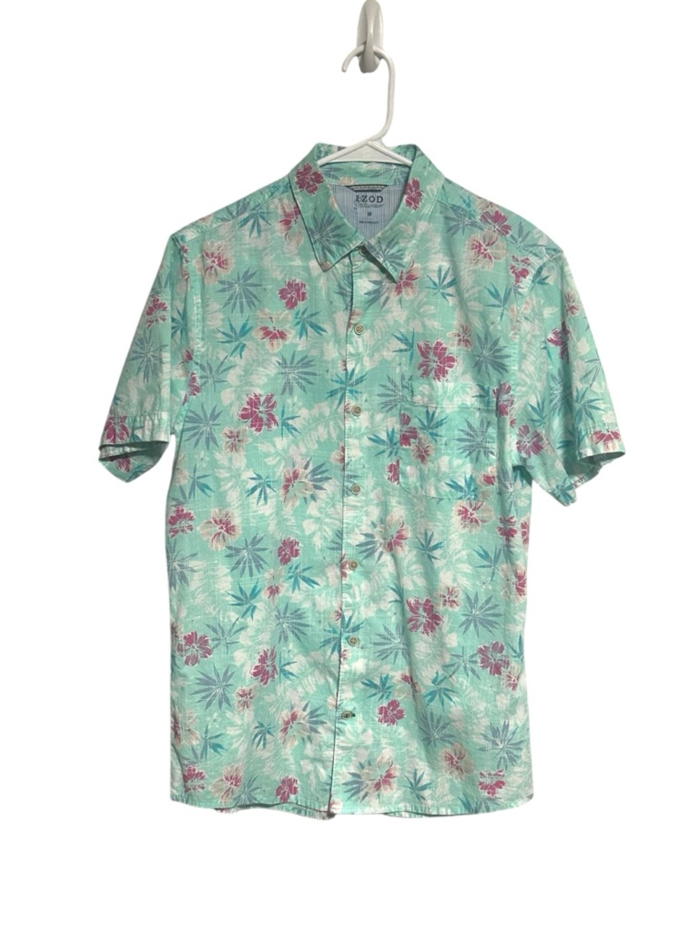 Izod Saltwater Aqua Mint Floral Short Sleeve Button-Down Shirt